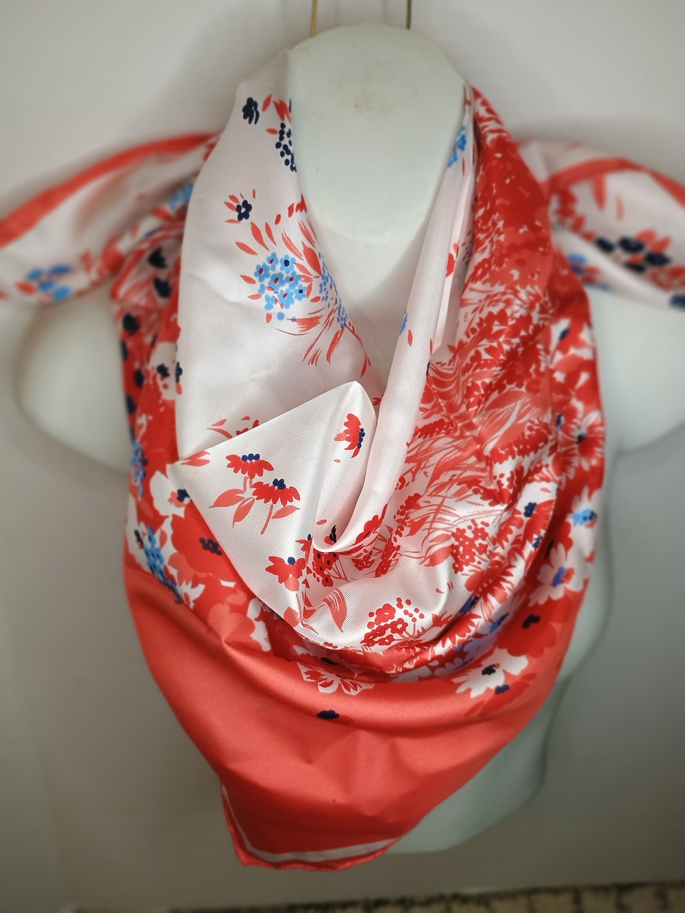 Romano Di Roma Italy Silk Floral Coral and White Scarf 30x30 New